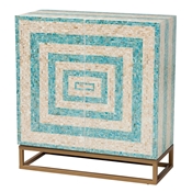 Baxton Studio Utari Modern Bohemian Two-Tone Beige and Blue Mother of Pearl and Gold Metal Storage Cabinet